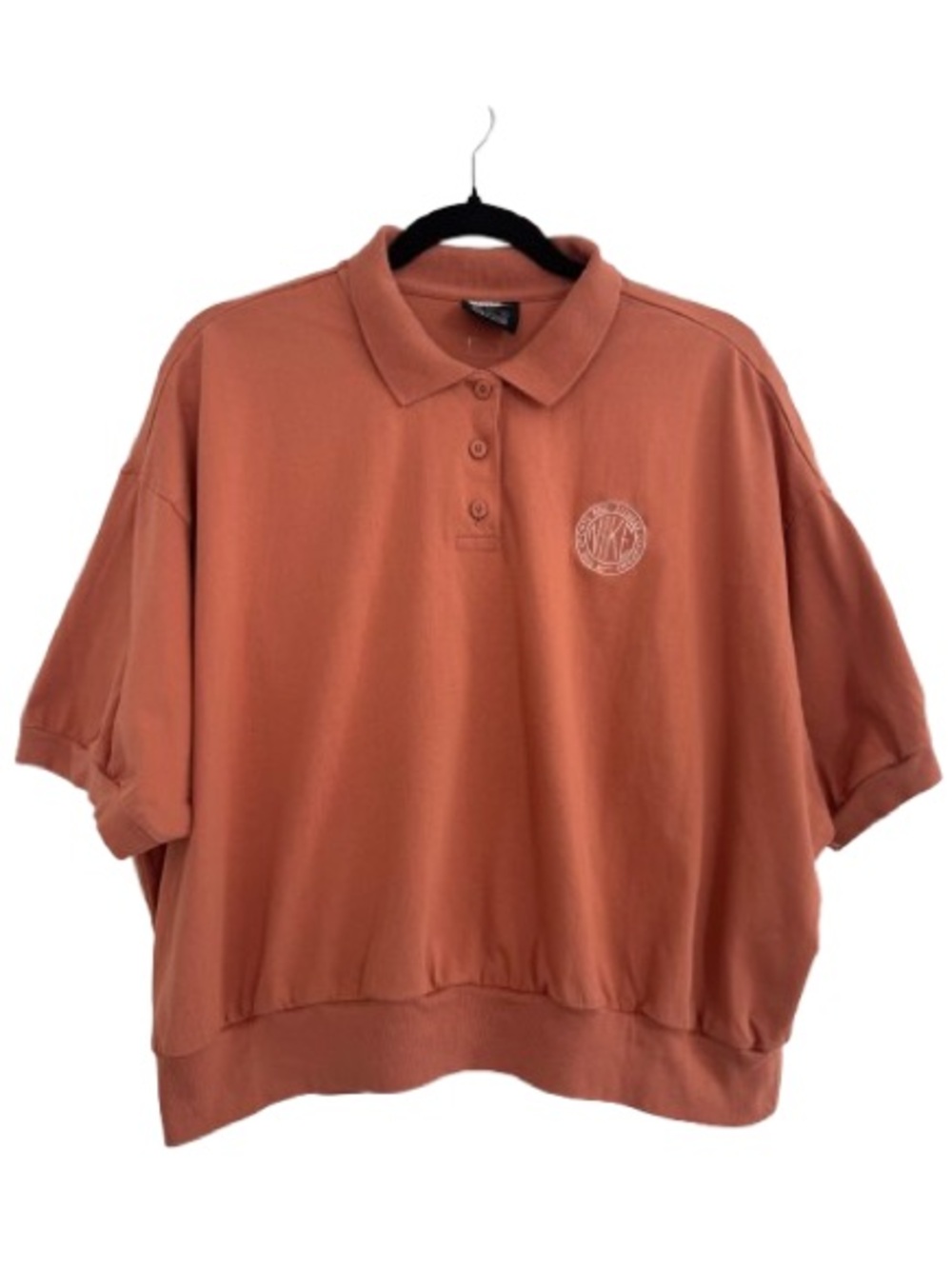 Nike Sportswear Cropped Polo Shirt Peach Embroidered Logo Cotton Sporty